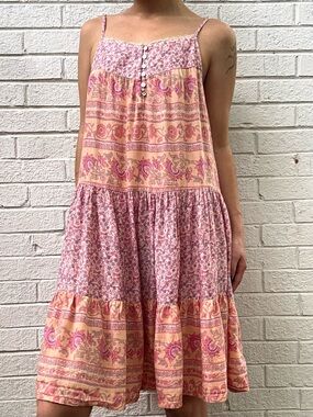 Lucky Brand Boho Floral Tiered Sundress XS Pink Peach Tassel Straps